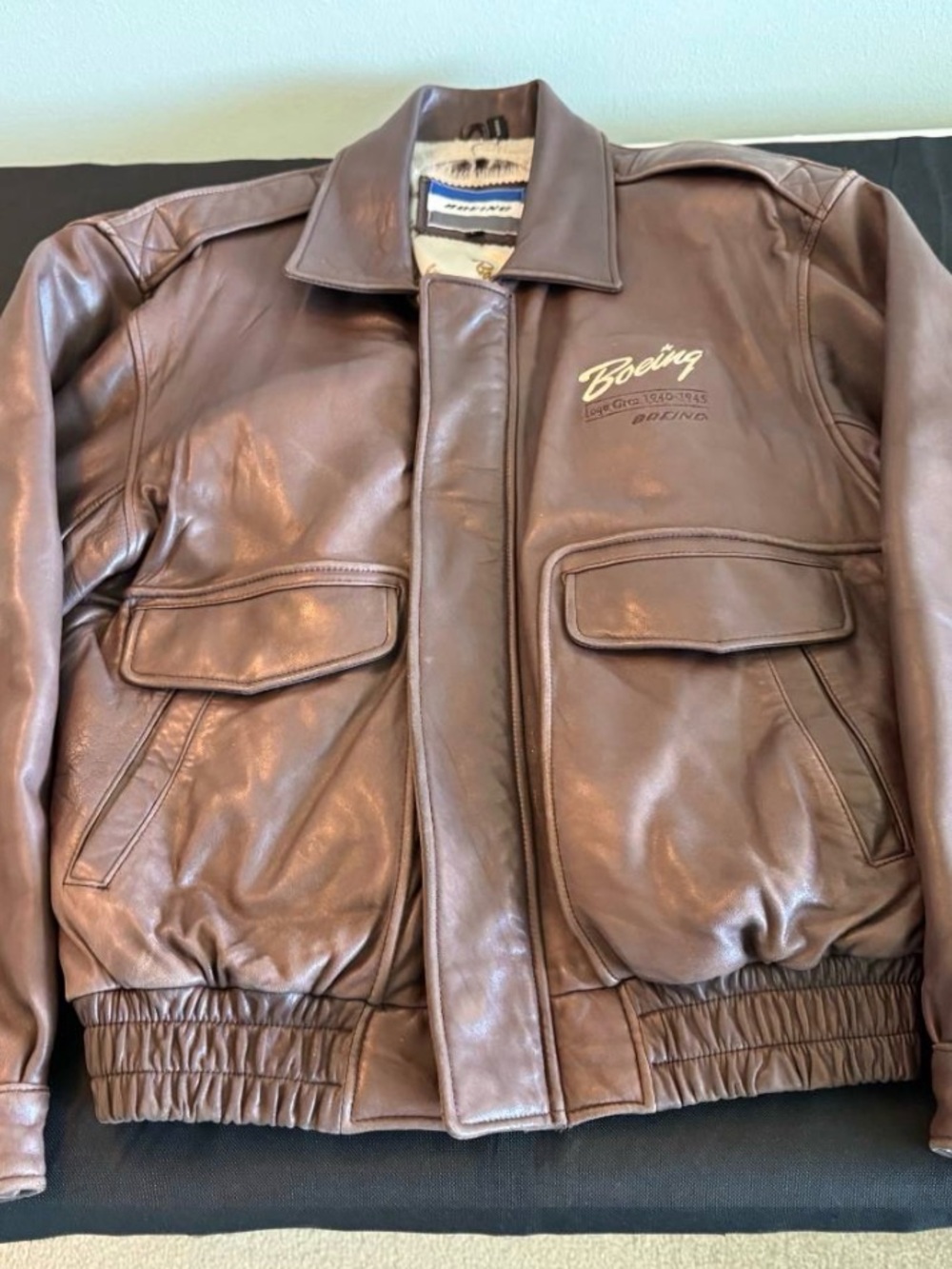 Boeing Brown Leather Bomber Jacket - Men's